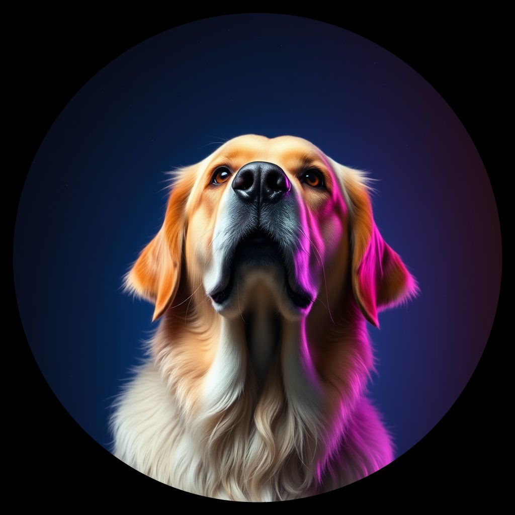 Cosmic medallion portrait of GRLS_grlsCLMHKLXX, a Golden Retriever