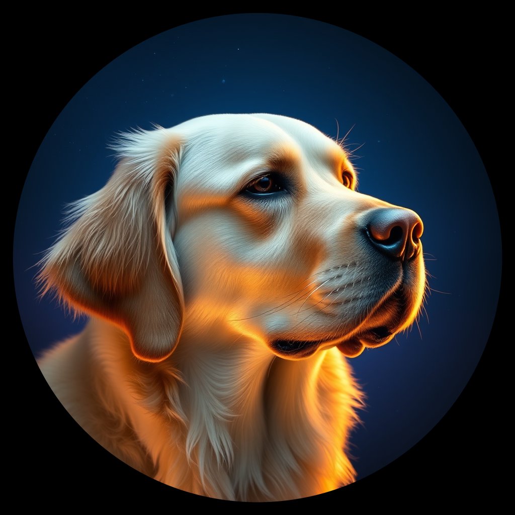Cosmic medallion portrait of GRLS_grlsCLRK3CMM, a Golden Retriever