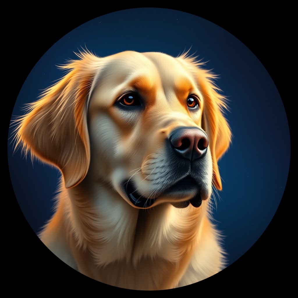 Cosmic medallion portrait of GRLS_grlsCLT9V7YY, a Golden Retriever
