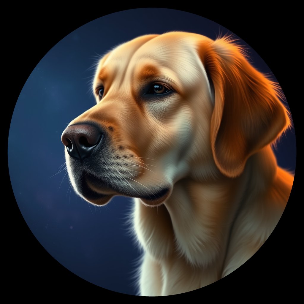 Cosmic medallion portrait of GRLS_grlsCMF7UEE, a Golden Retriever
