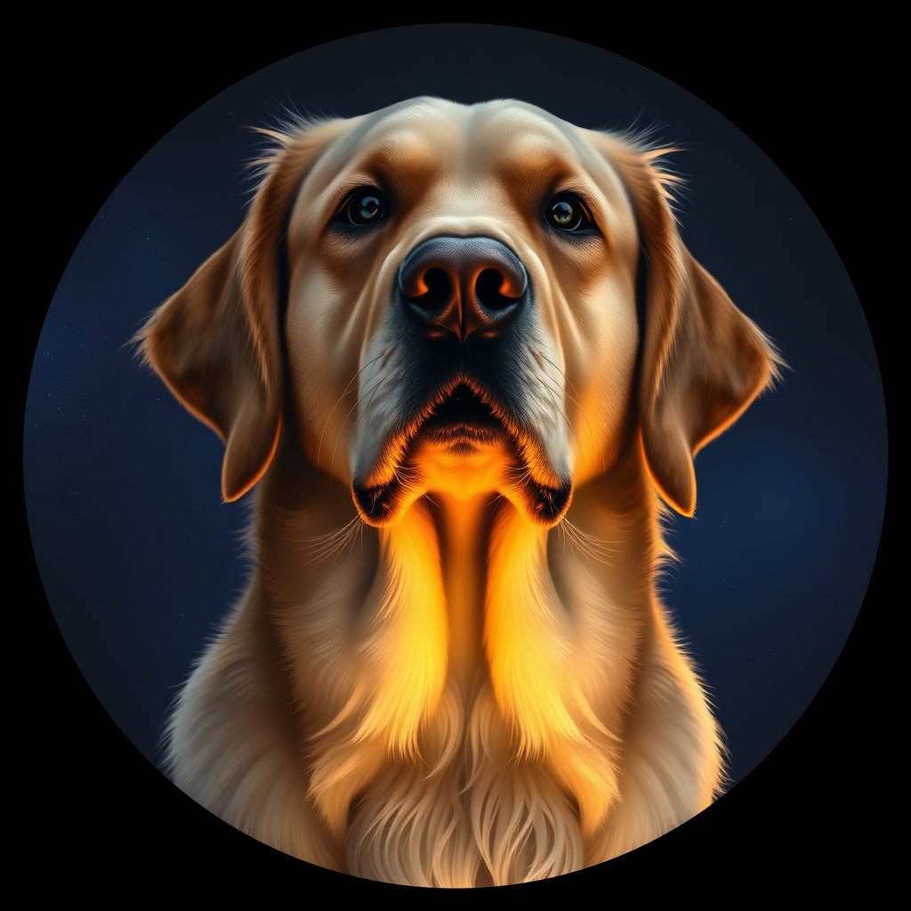 Cosmic medallion portrait of GRLS_grlsCMH4LVV, a Golden Retriever
