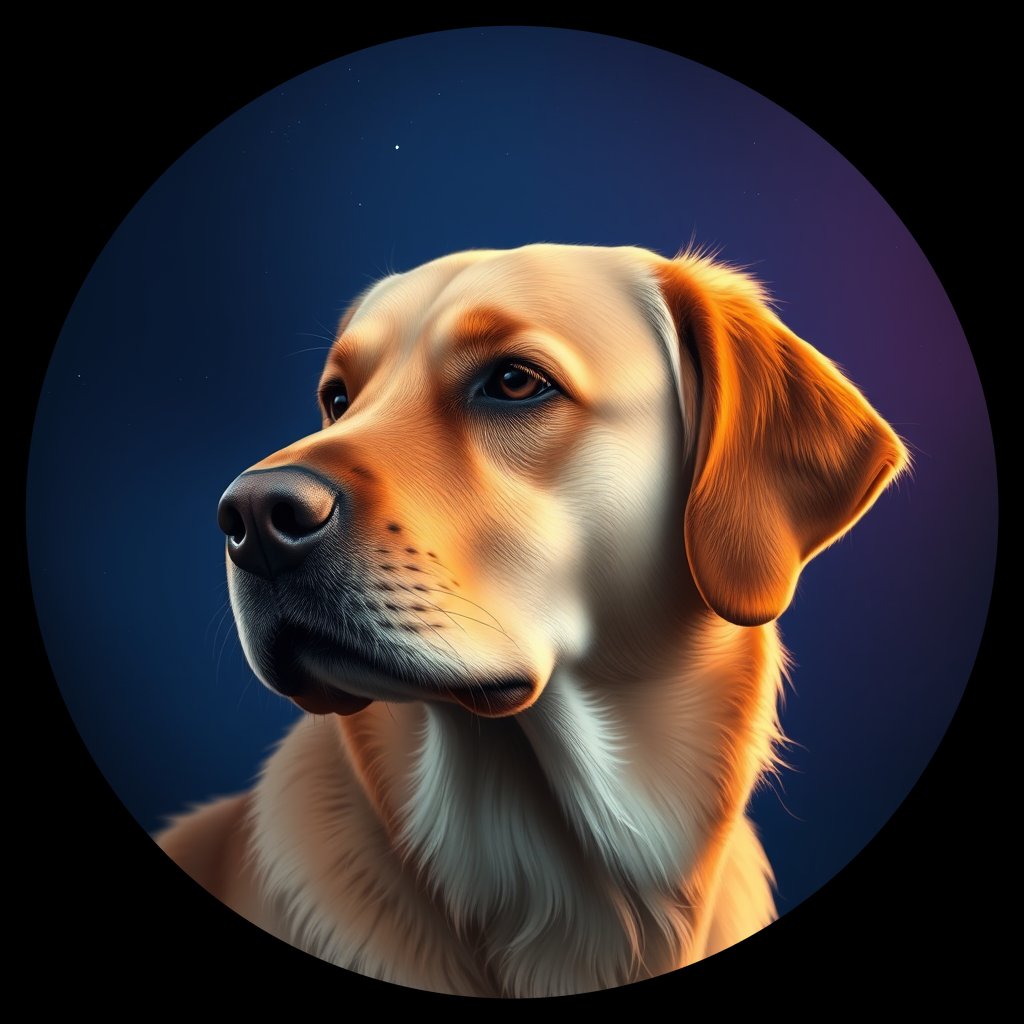 Cosmic medallion portrait of GRLS_grlsCO0LHTKK, a Golden Retriever