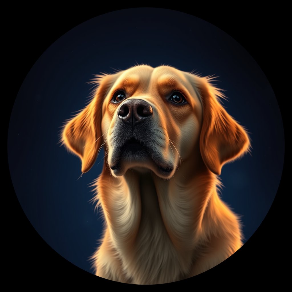 Cosmic medallion portrait of GRLS_grlsCO33X566, a Golden Retriever