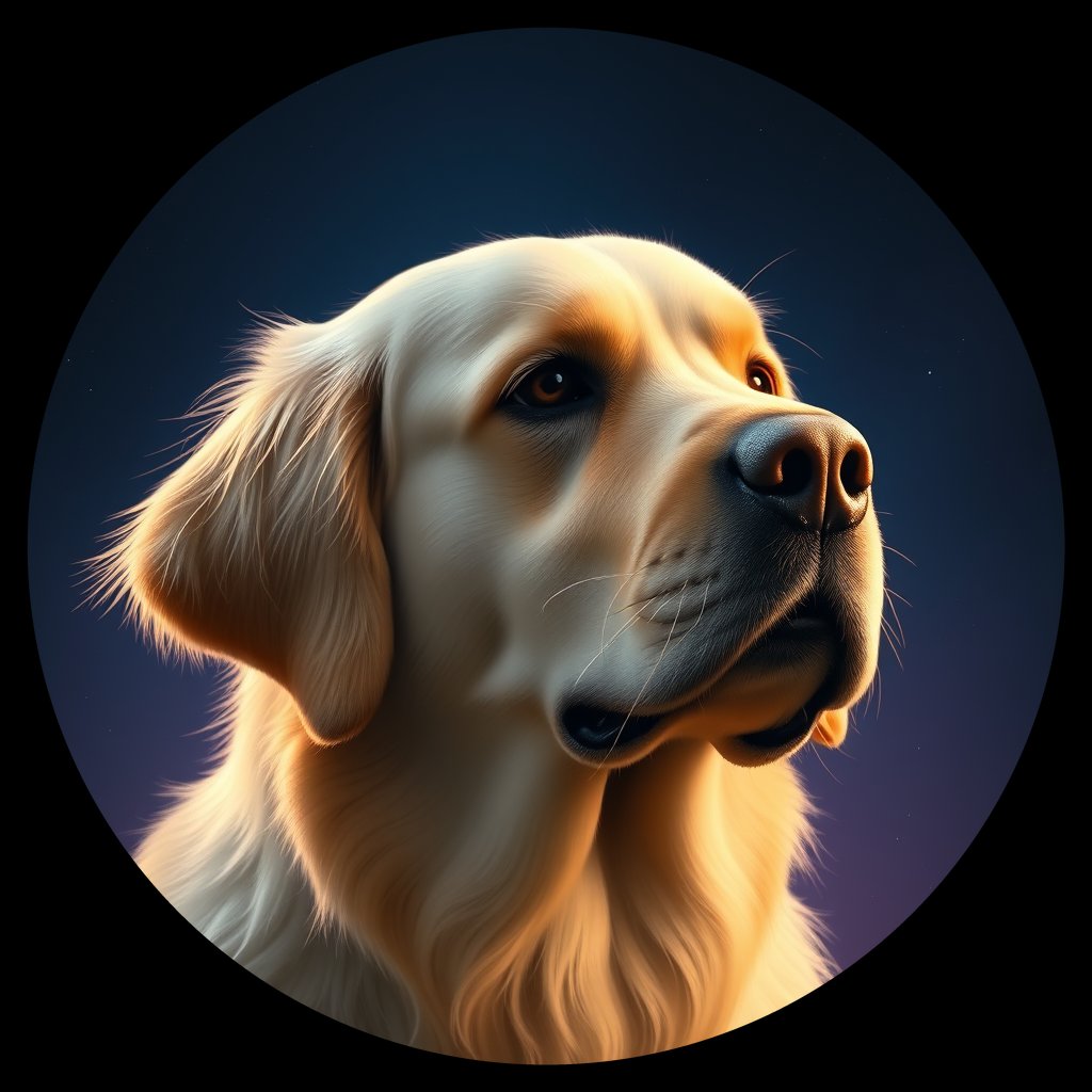 Cosmic medallion portrait of GRLS_grlsCOJT3VV, a Golden Retriever