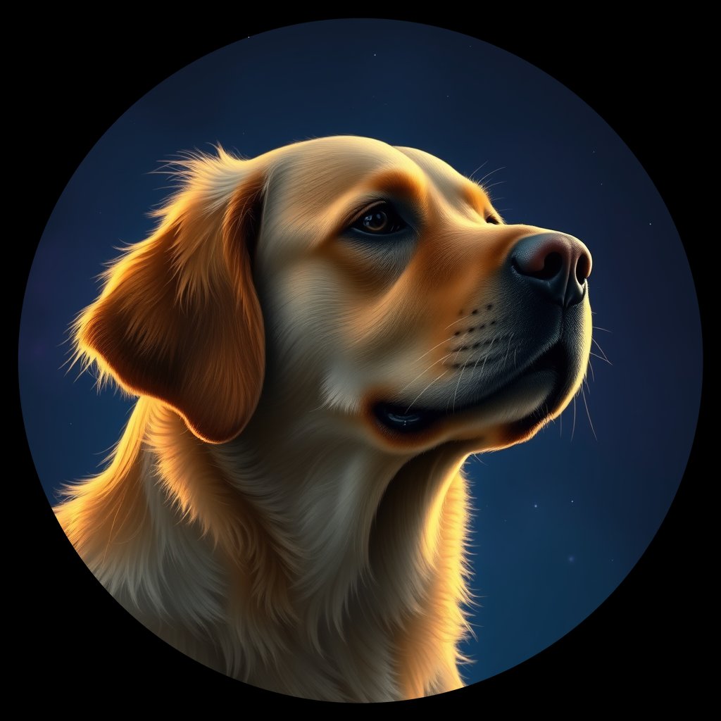 Cosmic medallion portrait of GRLS_grlsCP8RNDBB, a Golden Retriever