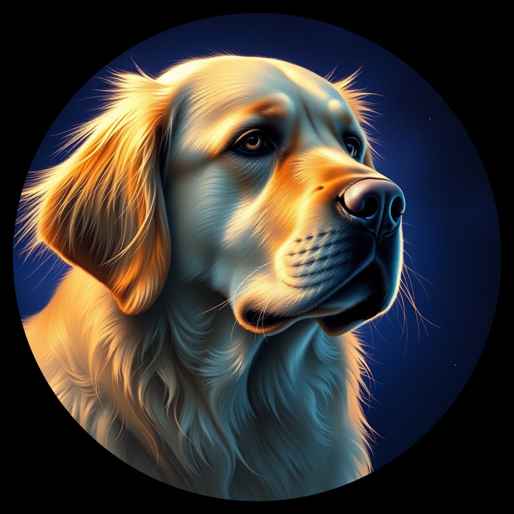 Cosmic medallion portrait of GRLS_grlsCPOB0399, a Golden Retriever