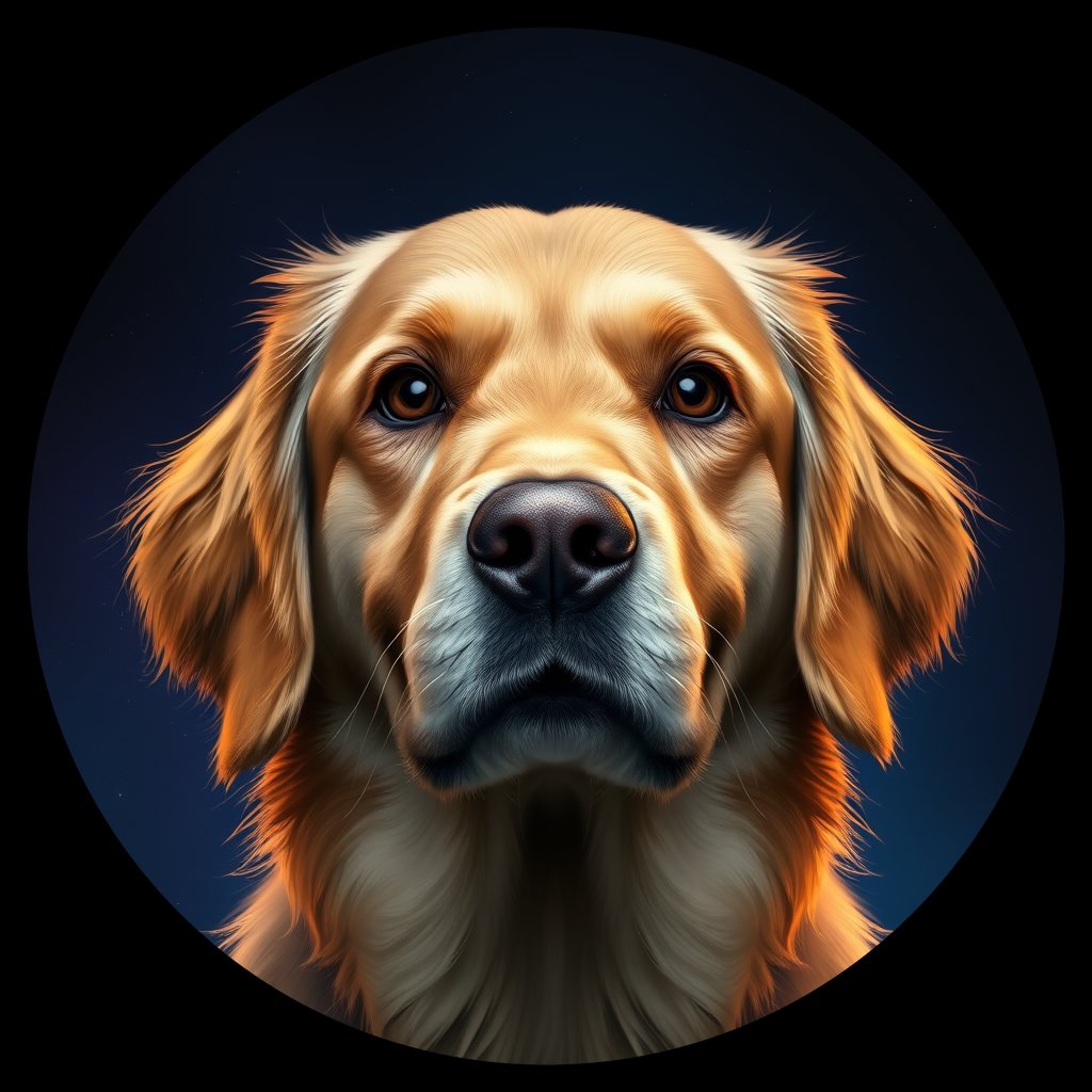 Cosmic medallion portrait of GRLS_grlsCPU9VZJJ, a Golden Retriever