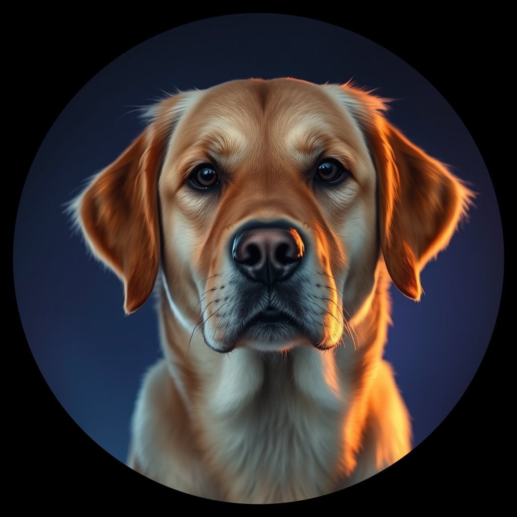 Cosmic medallion portrait of GRLS_grlsCQ626MAA, a Golden Retriever