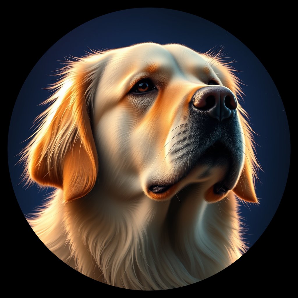 Cosmic medallion portrait of GRLS_grlsCRI31Y66, a Golden Retriever