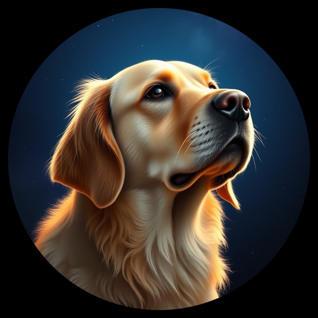 Cosmic medallion portrait of GRLS_grlsCS2D2W88, a Golden Retriever
