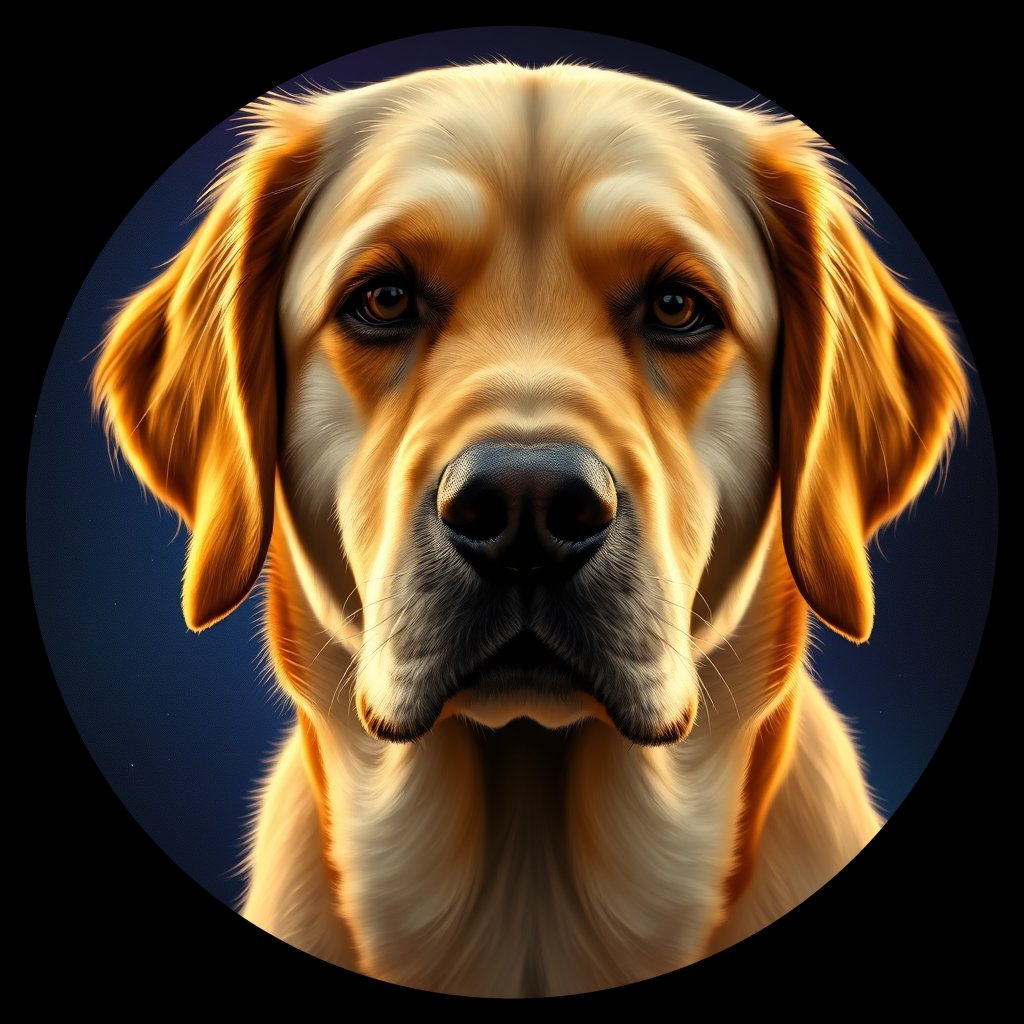 Cosmic medallion portrait of GRLS_grlsCSQMX133, a Golden Retriever