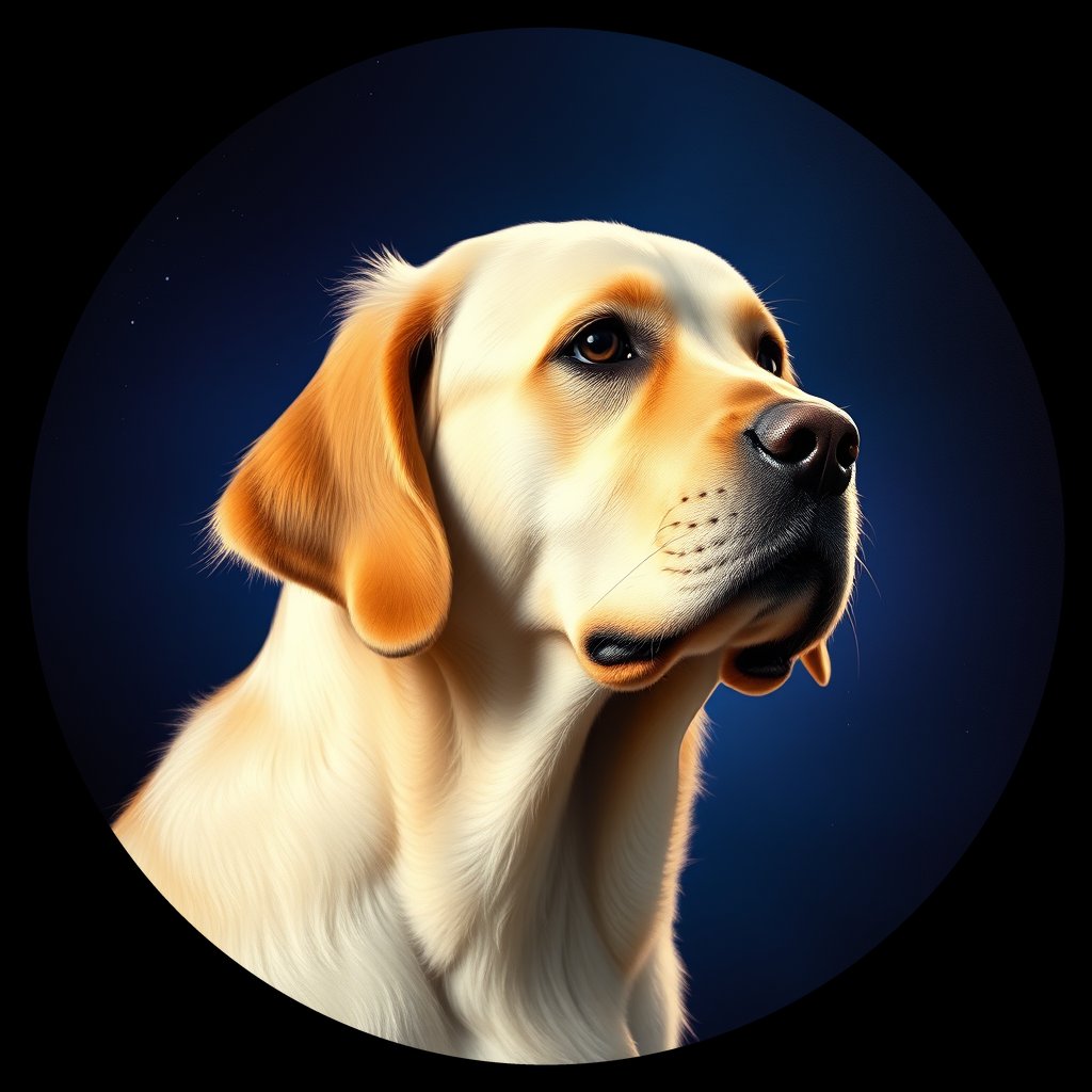 Cosmic medallion portrait of GRLS_grlsCSRZJ566, a Golden Retriever