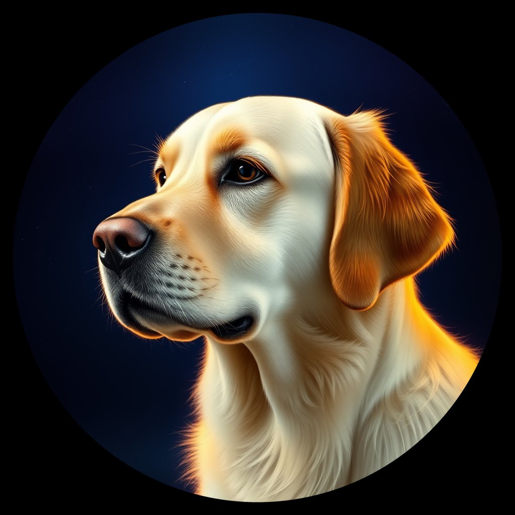 Cosmic medallion portrait of GRLS_grlsCT254PQQ, a Golden Retriever