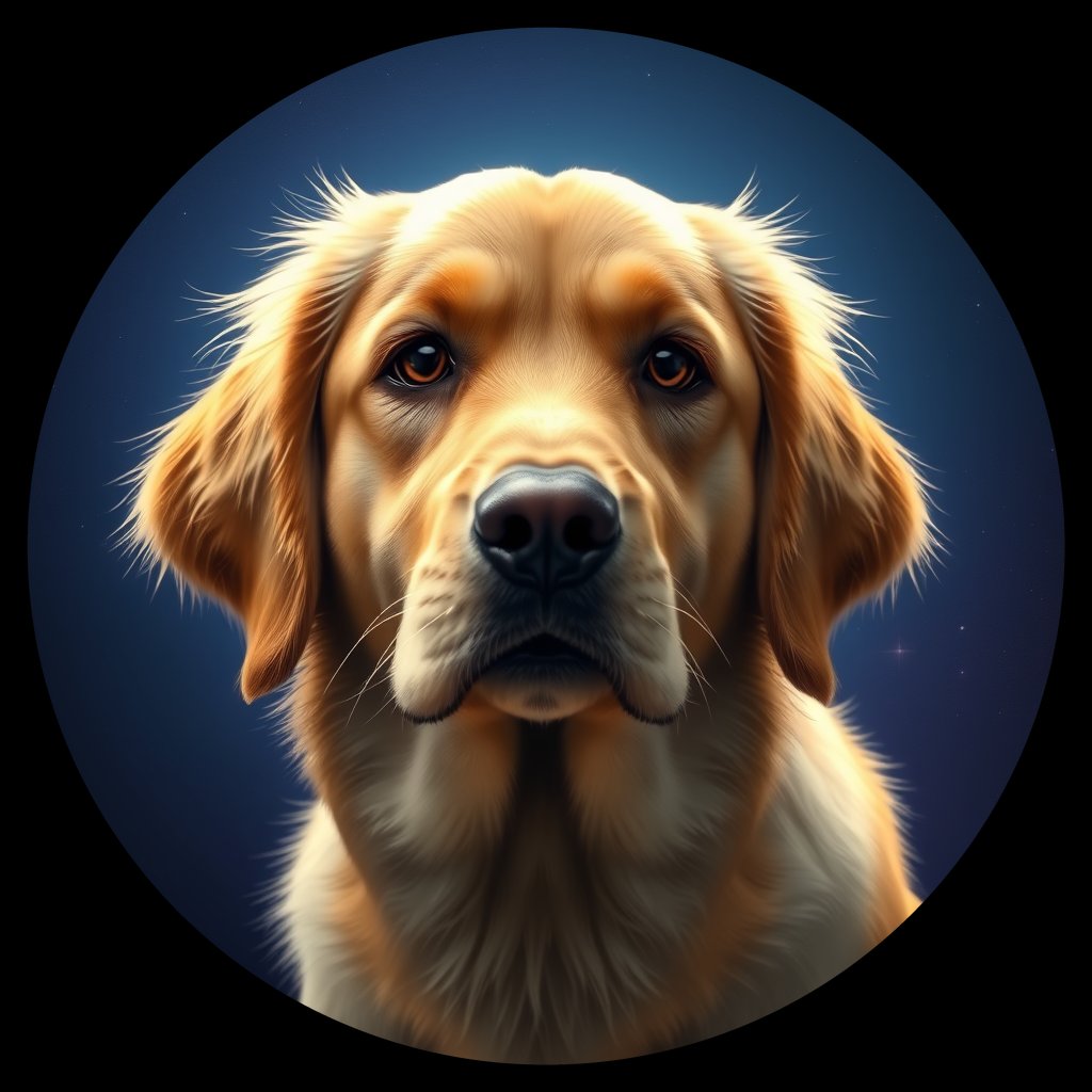 Cosmic medallion portrait of GRLS_grlsCTEORNN, a Golden Retriever
