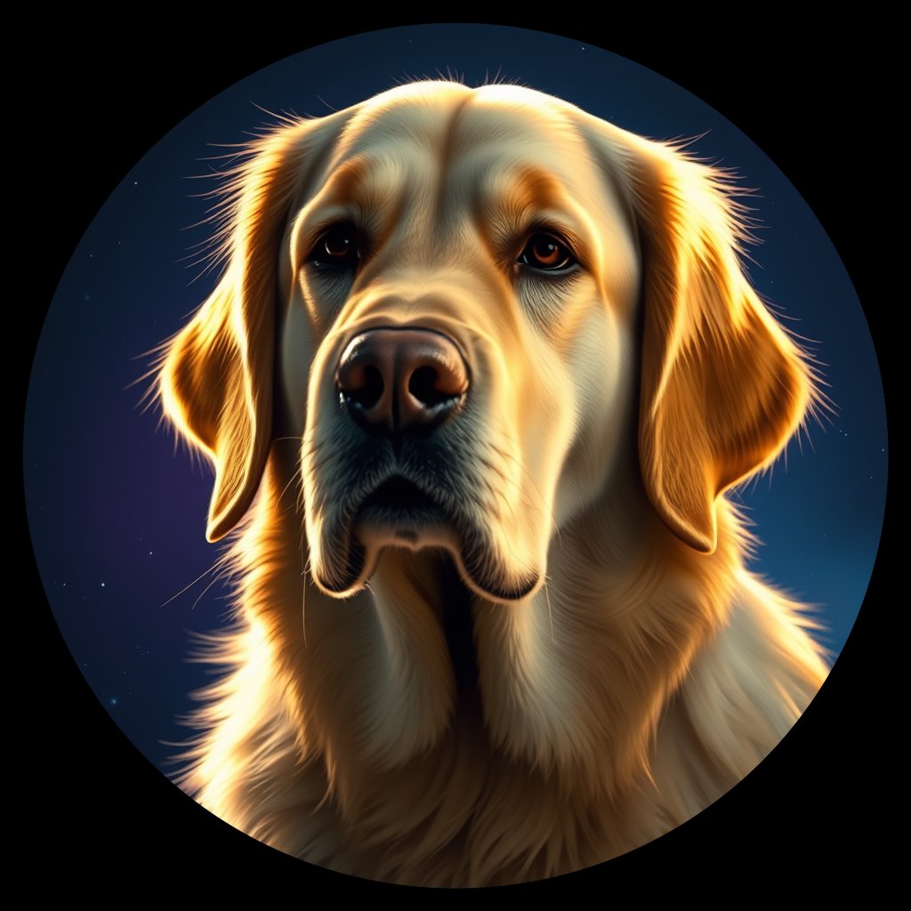 Cosmic medallion portrait of GRLS_grlsCUVRYMPP, a Golden Retriever