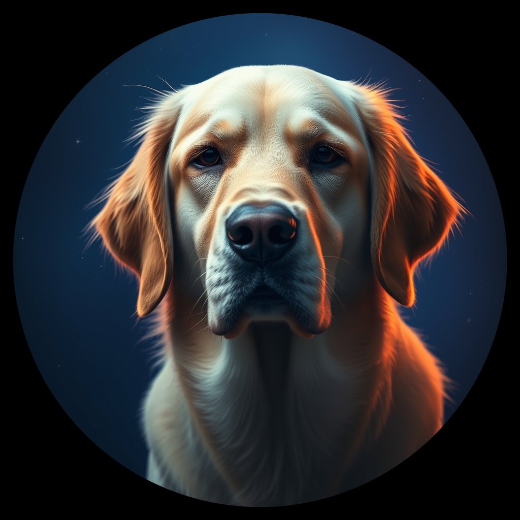 Cosmic medallion portrait of GRLS_grlsCW6YD533, a Golden Retriever