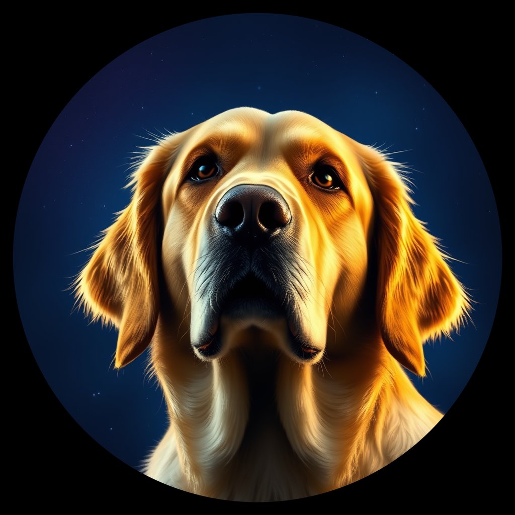 Cosmic medallion portrait of GRLS_grlsCWCLK22, a Golden Retriever