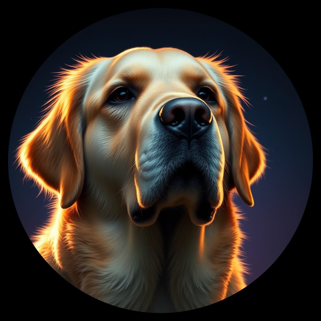 Cosmic medallion portrait of GRLS_grlsCXY7OWNN, a Golden Retriever