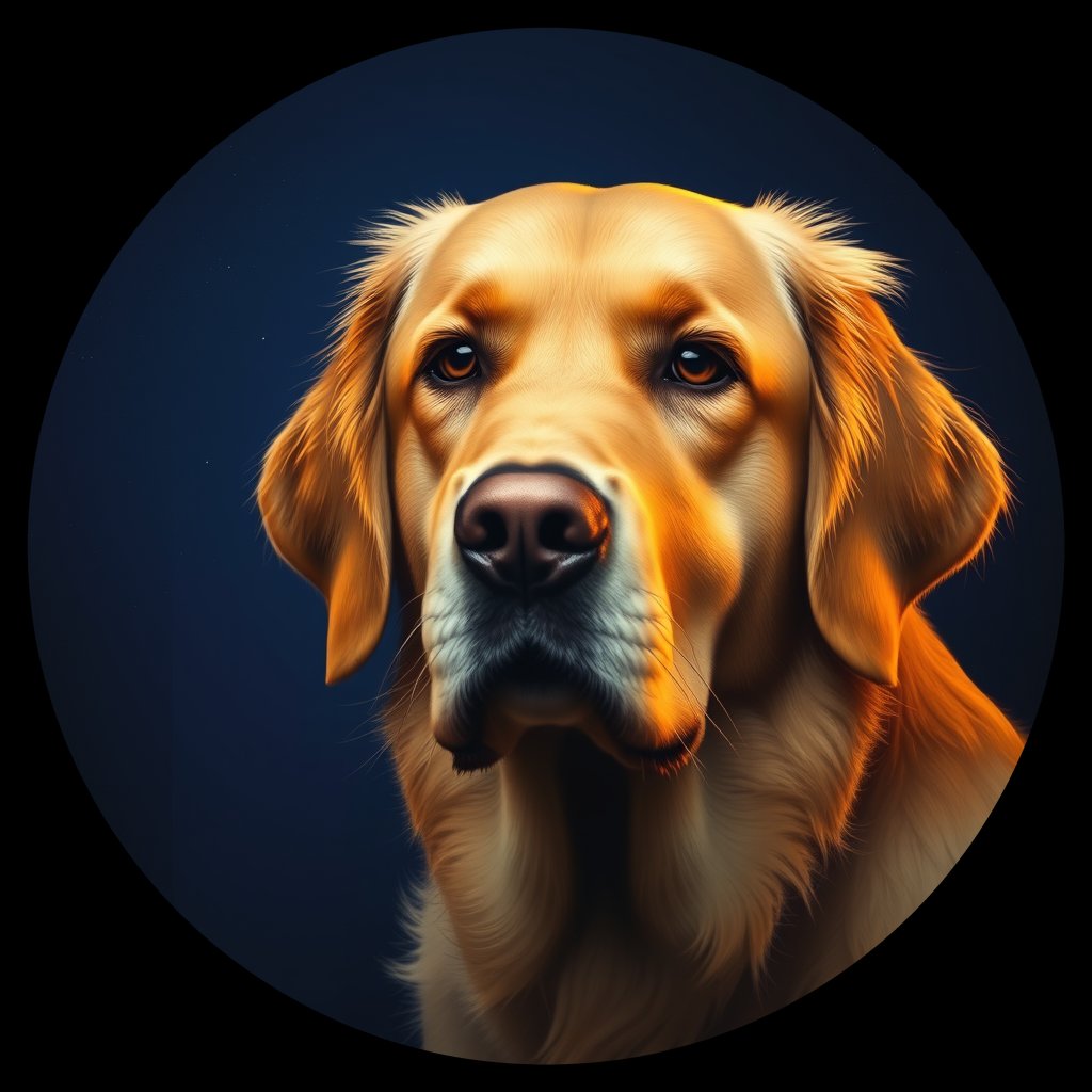 Cosmic medallion portrait of GRLS_grlsCY2LWWTT, a Golden Retriever