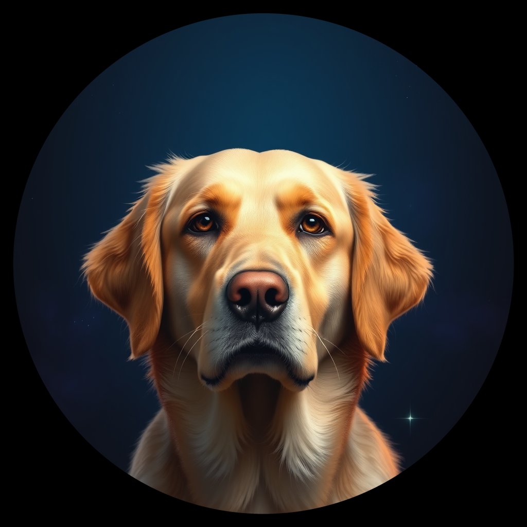 Cosmic medallion portrait of GRLS_grlsCYRLPGCC, a Golden Retriever