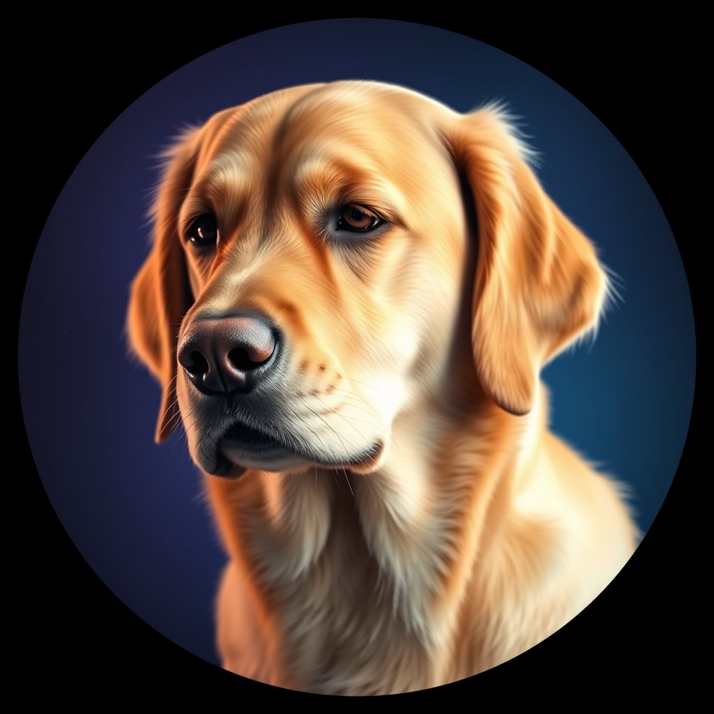 Cosmic medallion portrait of GRLS_grlsCYU5TJWW, a Golden Retriever