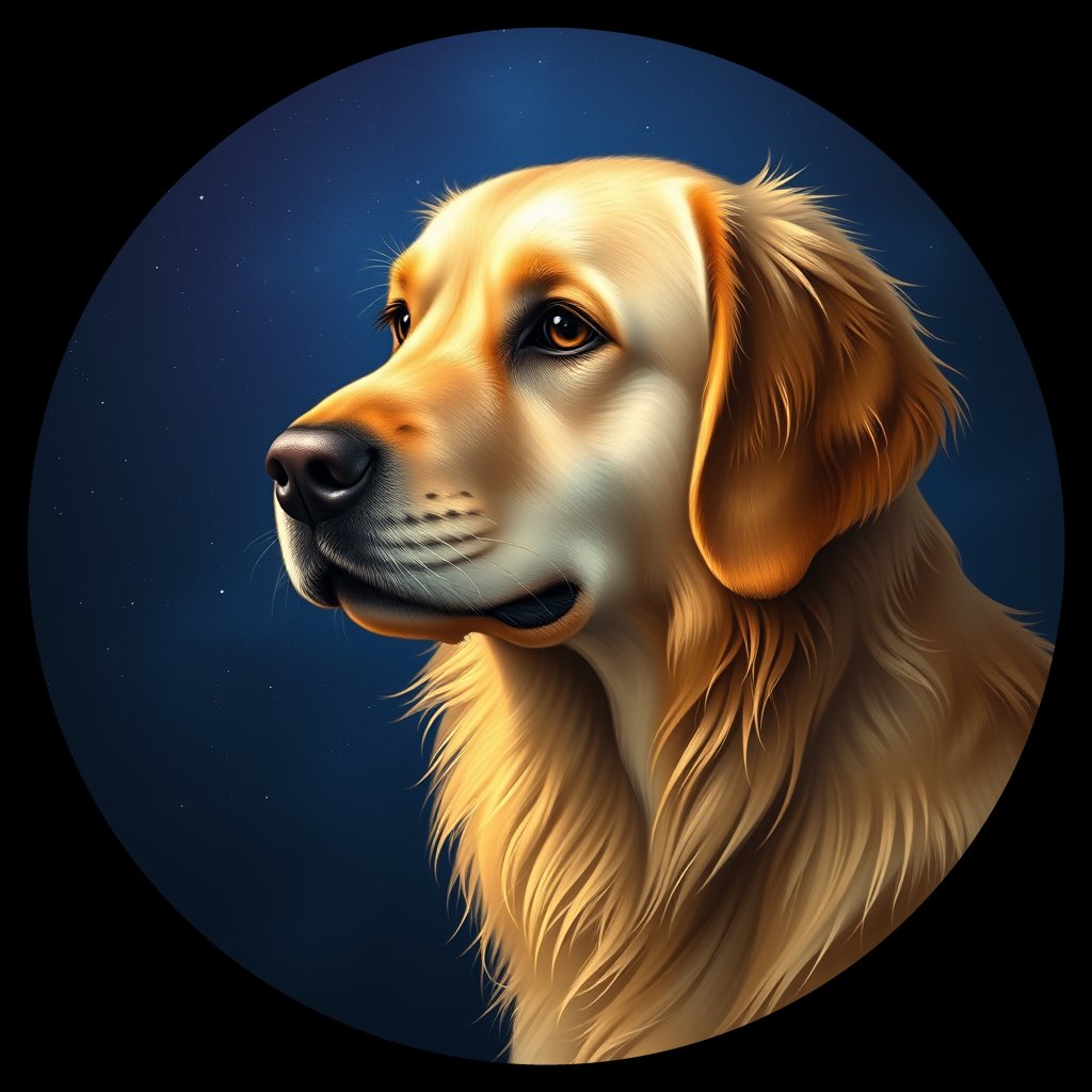 Cosmic medallion portrait of GRLS_grlsCZ69ZOUU, a Golden Retriever