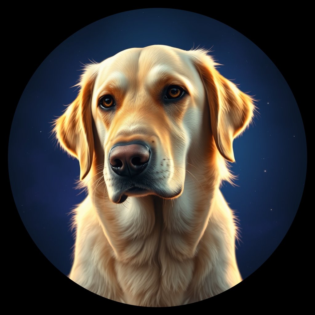 Cosmic medallion portrait of GRLS_grlsCZC5H66, a Golden Retriever