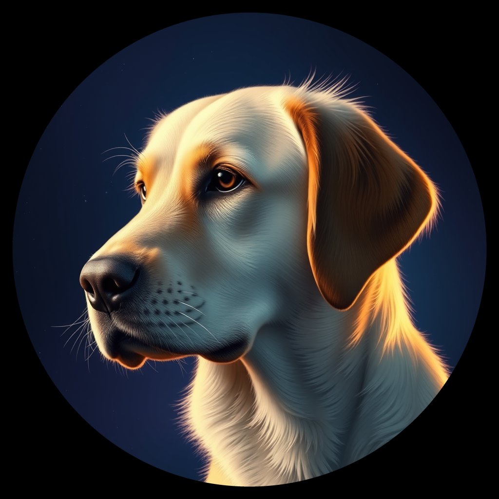 Cosmic medallion portrait of GRLS_grlsCZD67766, a Golden Retriever