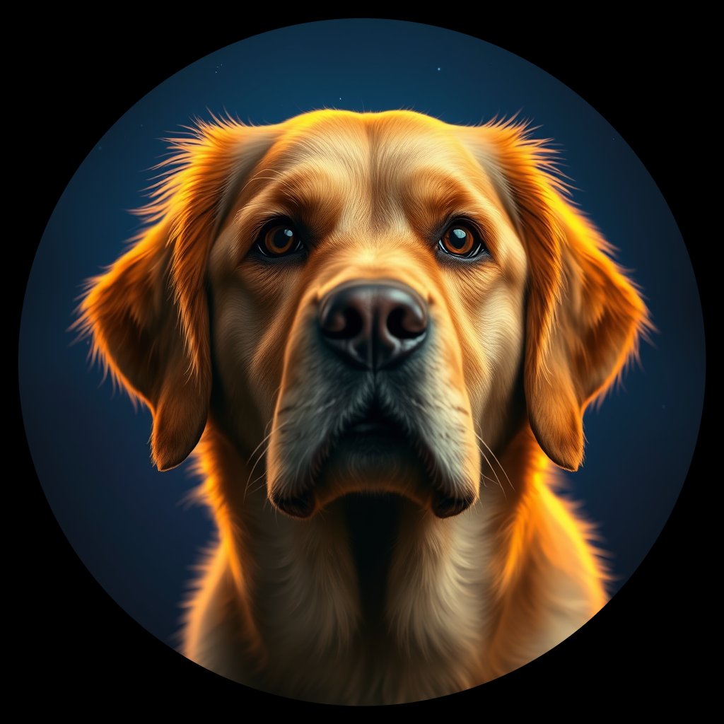 Cosmic medallion portrait of GRLS_grlsCZWY5277, a Golden Retriever