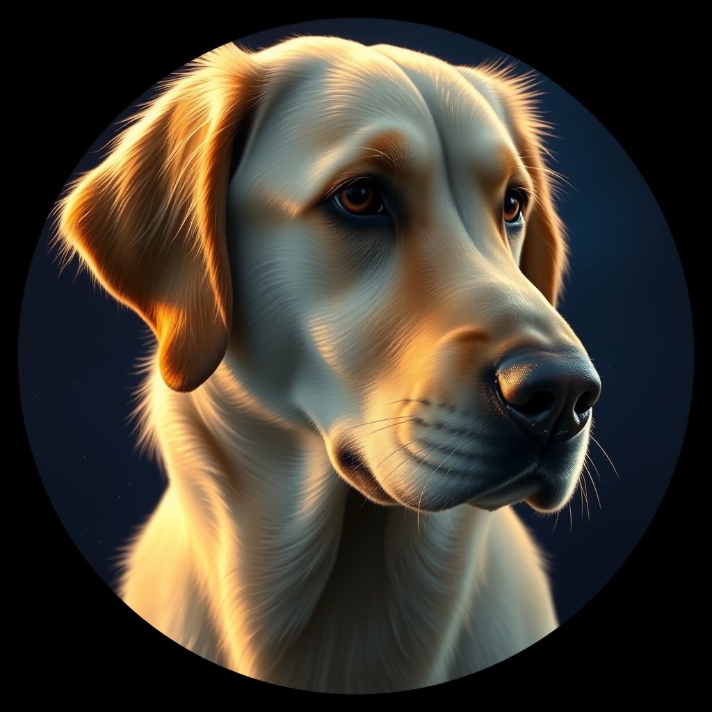Cosmic medallion portrait of GRLS_grlsD087Q755, a Golden Retriever
