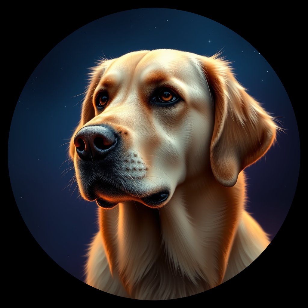 Cosmic medallion portrait of GRLS_grlsD0U7OQ22, a Golden Retriever