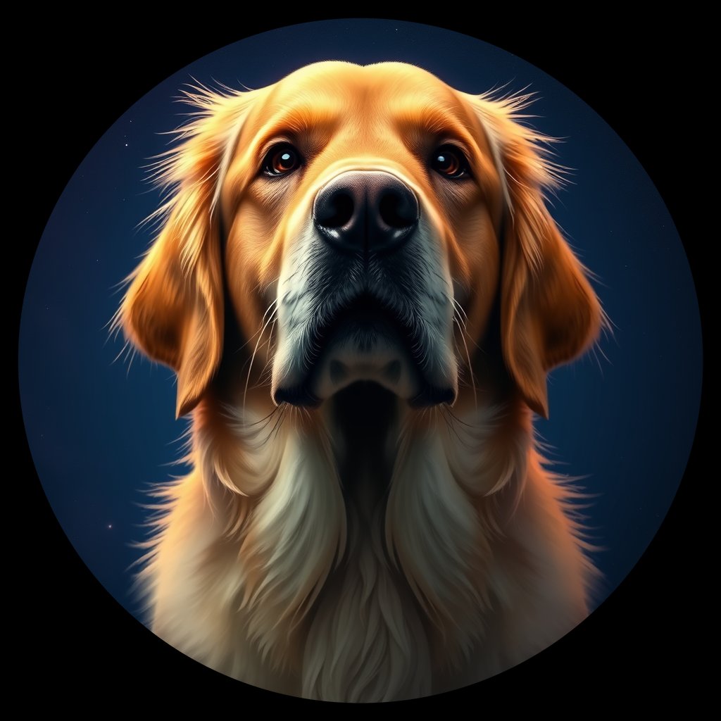 Cosmic medallion portrait of GRLS_grlsD1AOQMM, a Golden Retriever