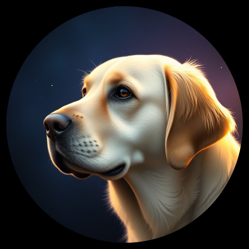 Cosmic medallion portrait of GRLS_grlsD20OVJMM, a Golden Retriever