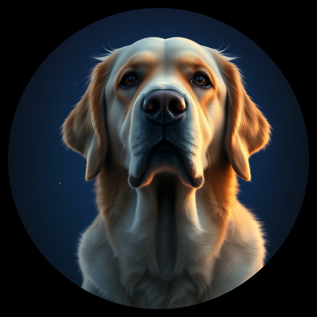Cosmic medallion portrait of GRLS_grlsD2EUN3FF, a Golden Retriever
