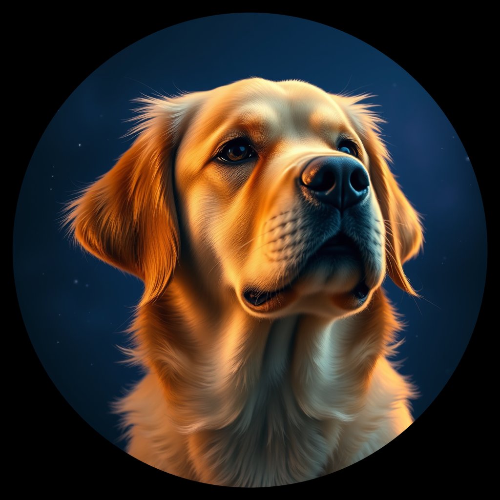 Cosmic medallion portrait of GRLS_grlsD2P6YHFF, a Golden Retriever
