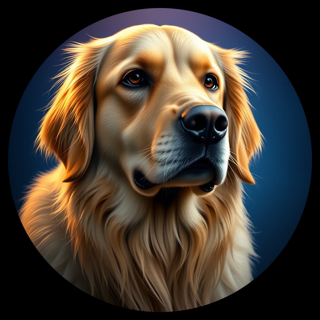 Cosmic medallion portrait of GRLS_grlsD2UEU522, a Golden Retriever