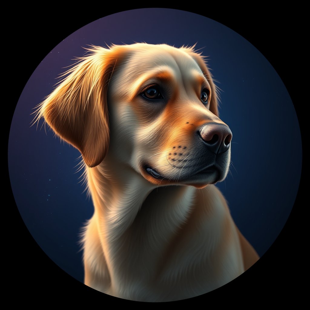 Cosmic medallion portrait of GRLS_grlsD39GLKHH, a Golden Retriever