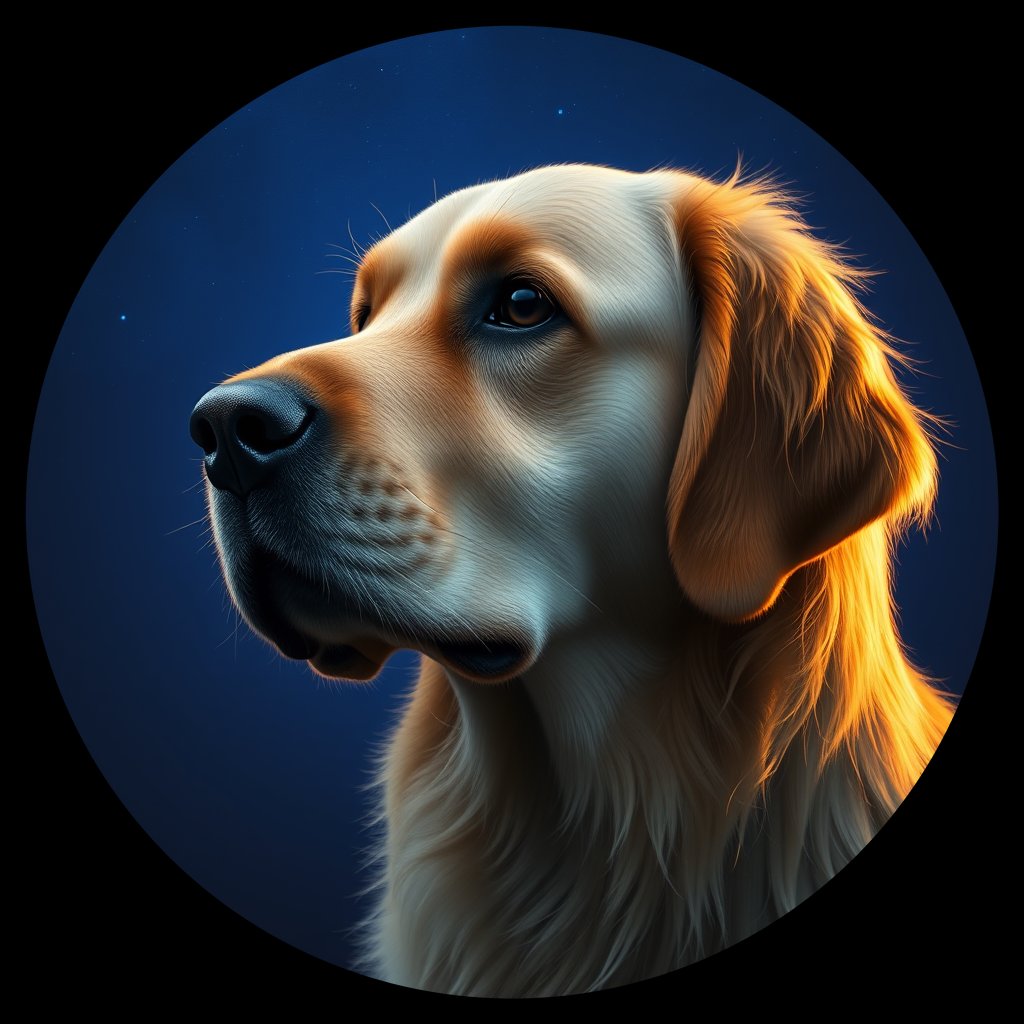 Cosmic medallion portrait of GRLS_grlsD3VDRN66, a Golden Retriever