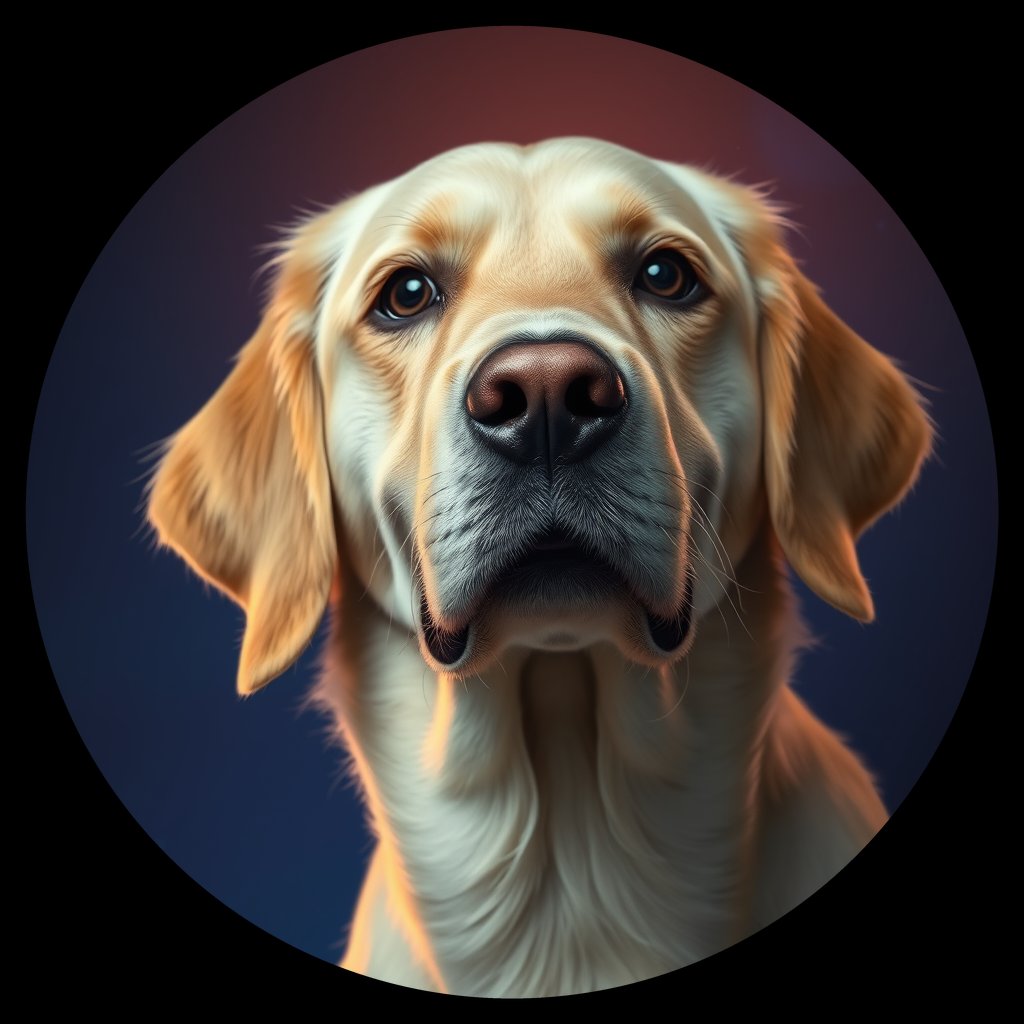 Cosmic medallion portrait of GRLS_grlsD5552K66, a Golden Retriever
