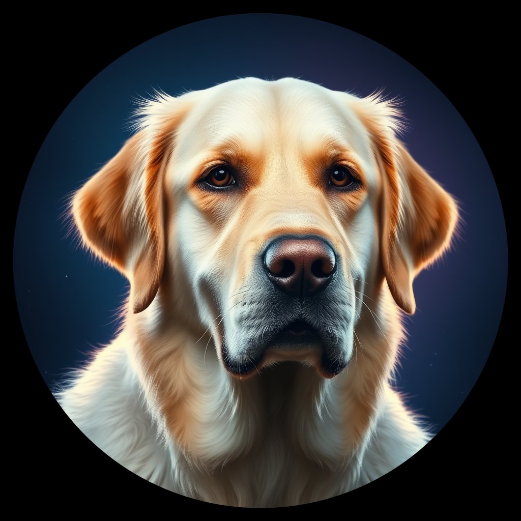 Cosmic medallion portrait of GRLS_grlsD5I0WNVV, a Golden Retriever