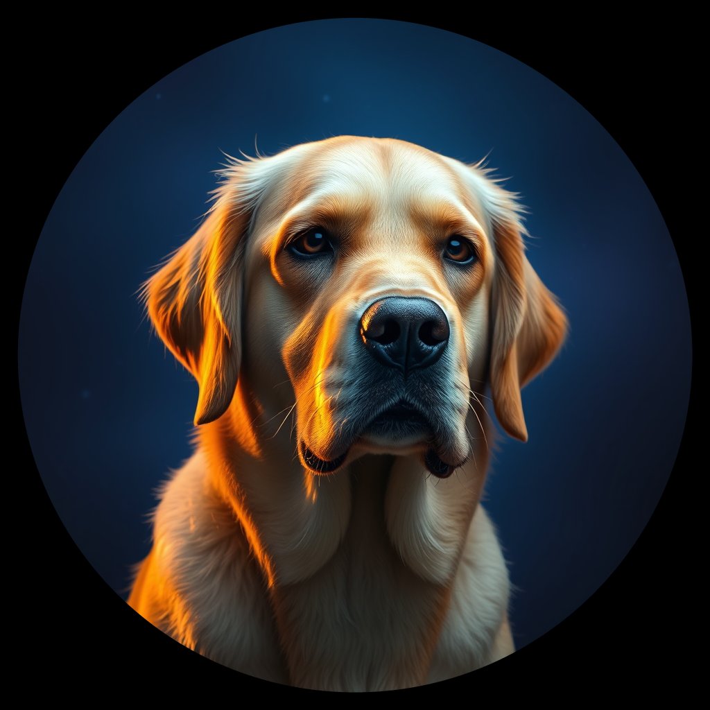 Cosmic medallion portrait of GRLS_grlsD5O9SI00, a Golden Retriever