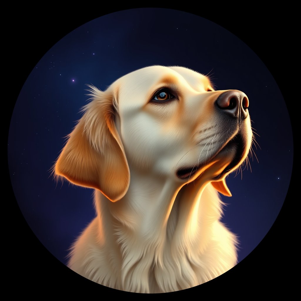 Cosmic medallion portrait of GRLS_grlsD62ORCYY, a Golden Retriever