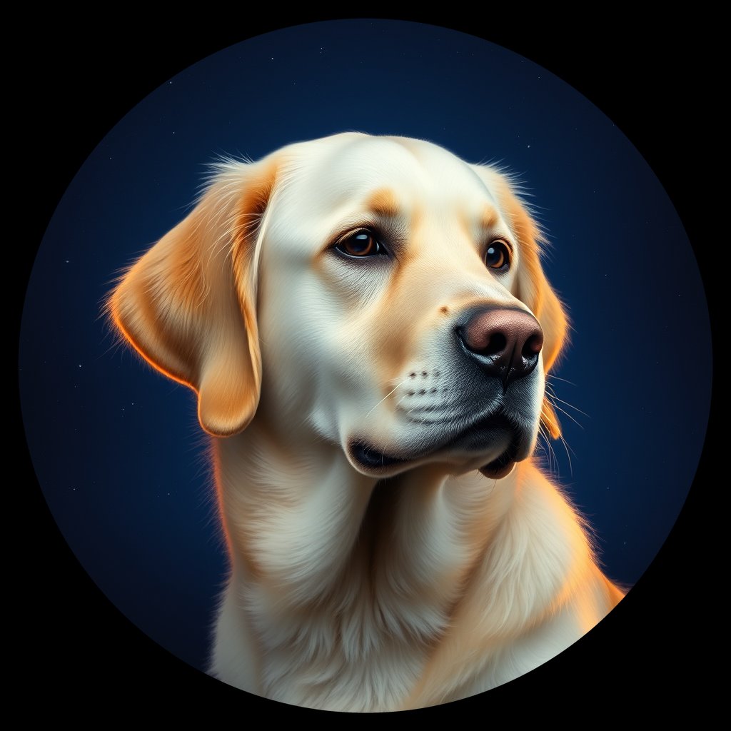 Cosmic medallion portrait of GRLS_grlsD6LX6AXX, a Golden Retriever