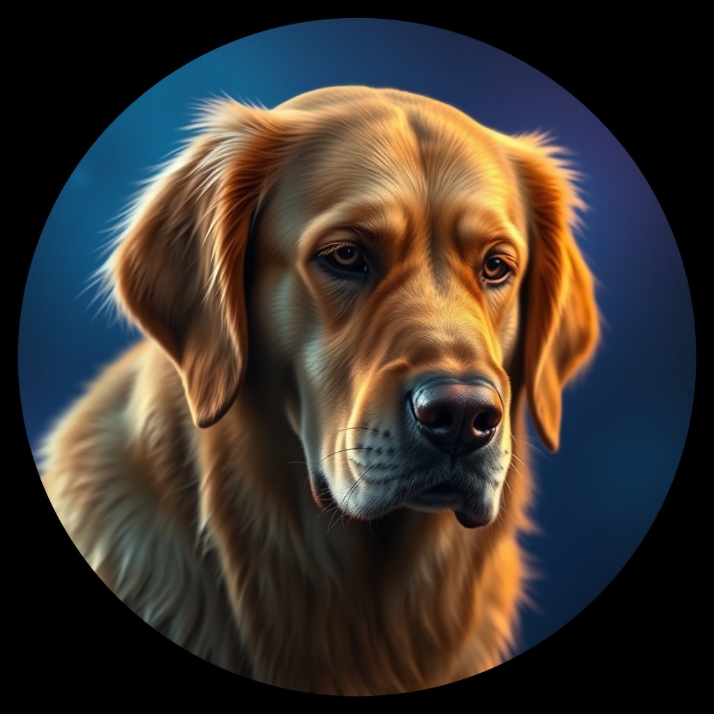 Cosmic medallion portrait of GRLS_grlsD6MIZNUU, a Golden Retriever