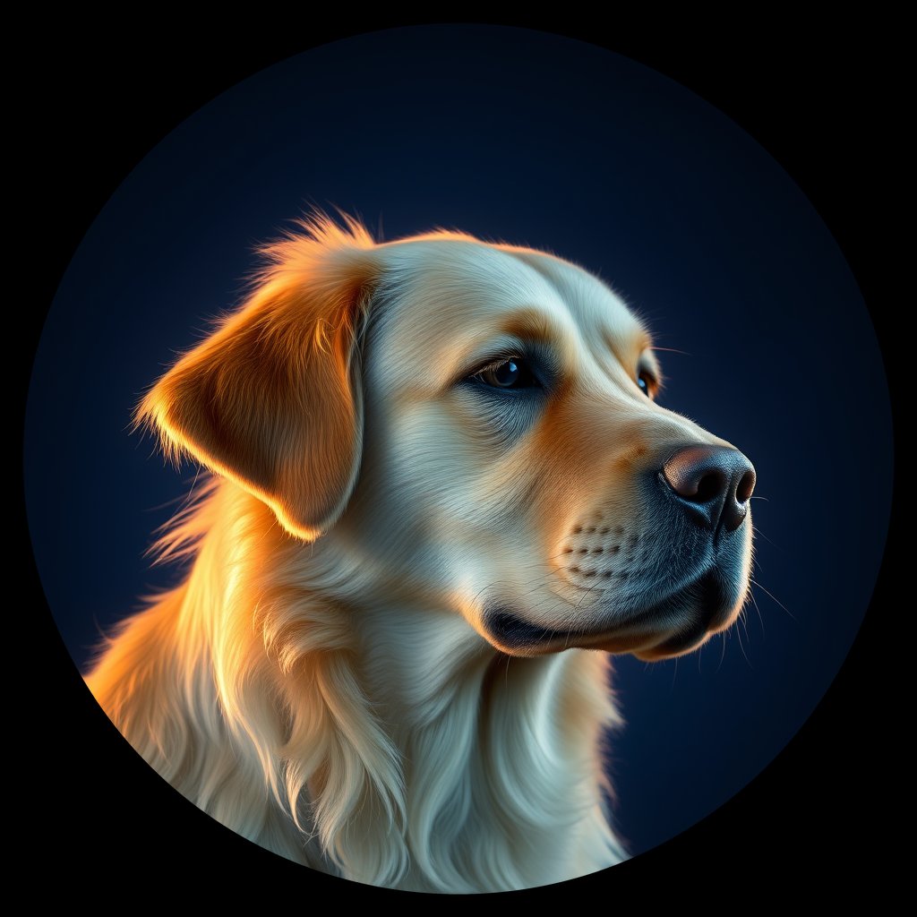 Cosmic medallion portrait of GRLS_grlsD6YYECTT, a Golden Retriever