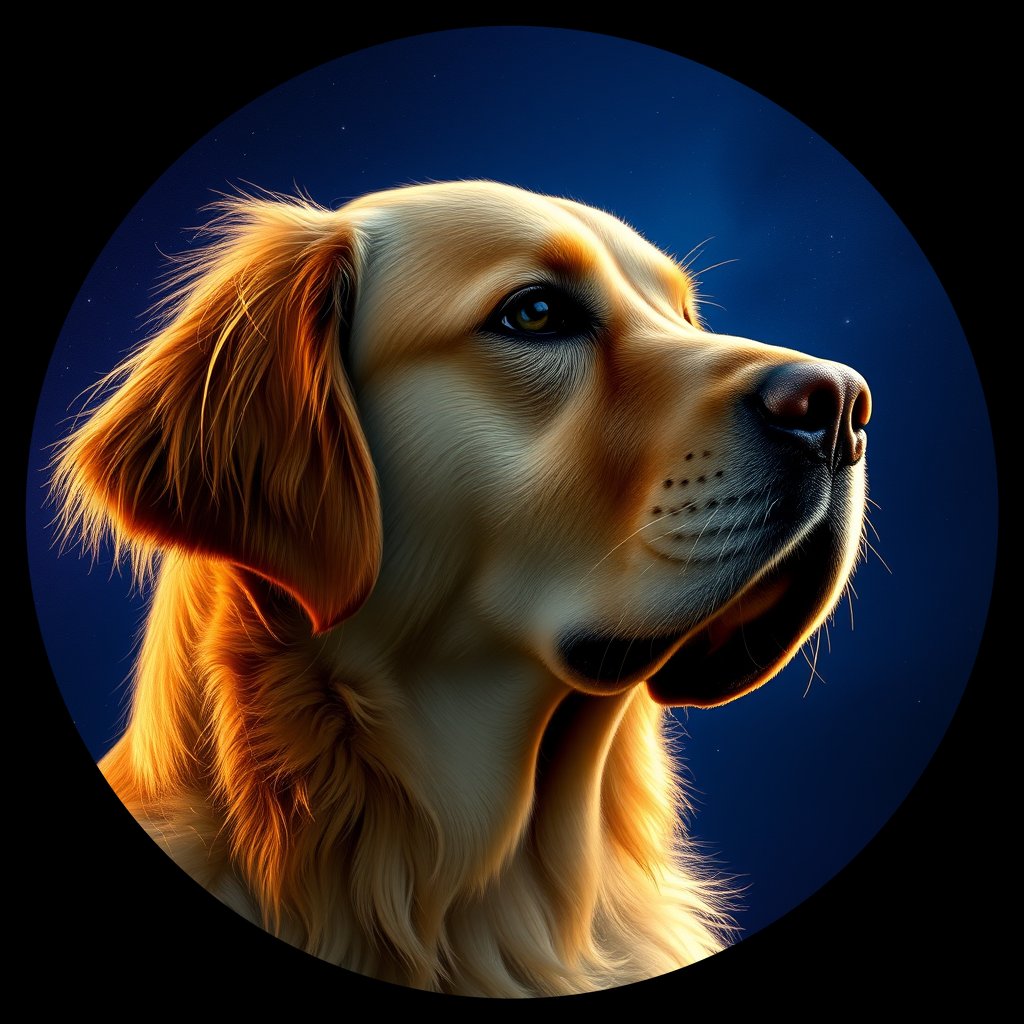 Cosmic medallion portrait of GRLS_grlsD7WKWN99, a Golden Retriever