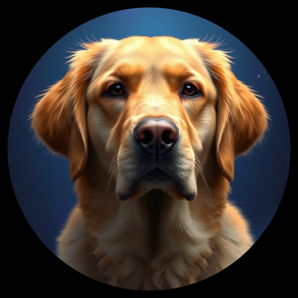 Cosmic medallion portrait of GRLS_grlsD7ZPOK33, a Golden Retriever
