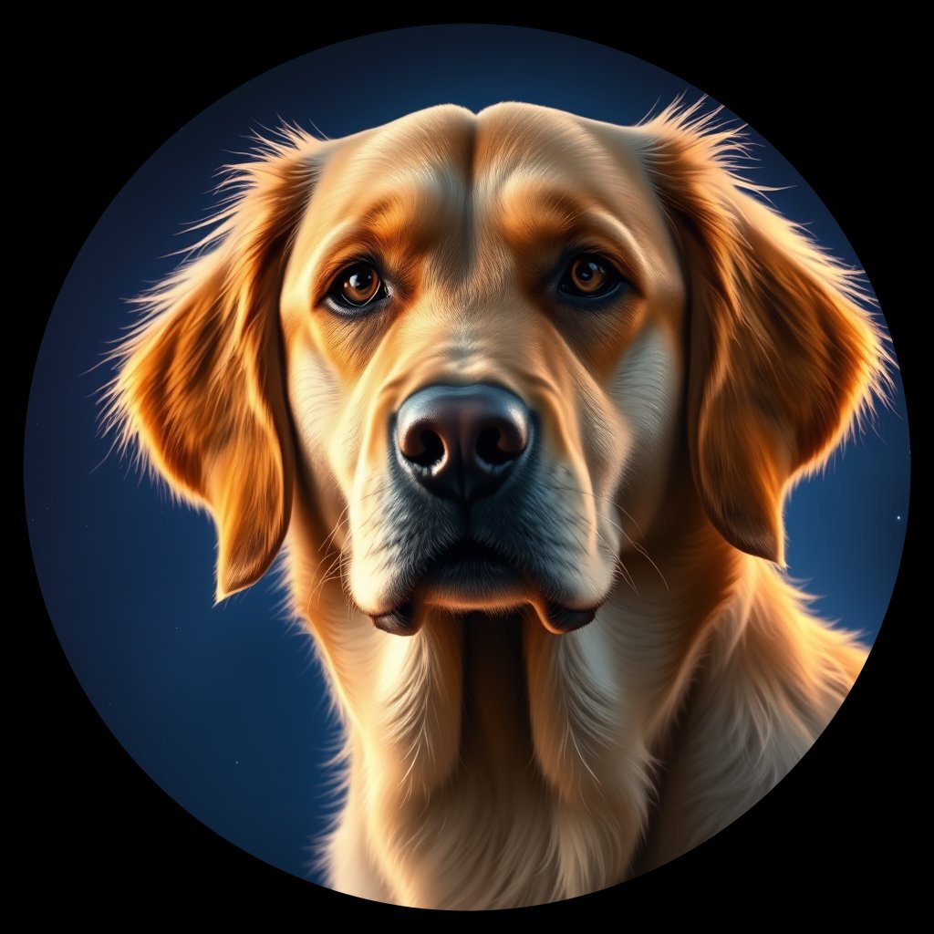 Cosmic medallion portrait of GRLS_grlsD8OGRRDD, a Golden Retriever