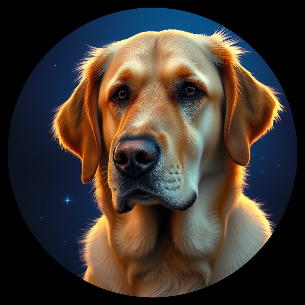 Cosmic medallion portrait of GRLS_grlsD8PYS8NN, a Golden Retriever