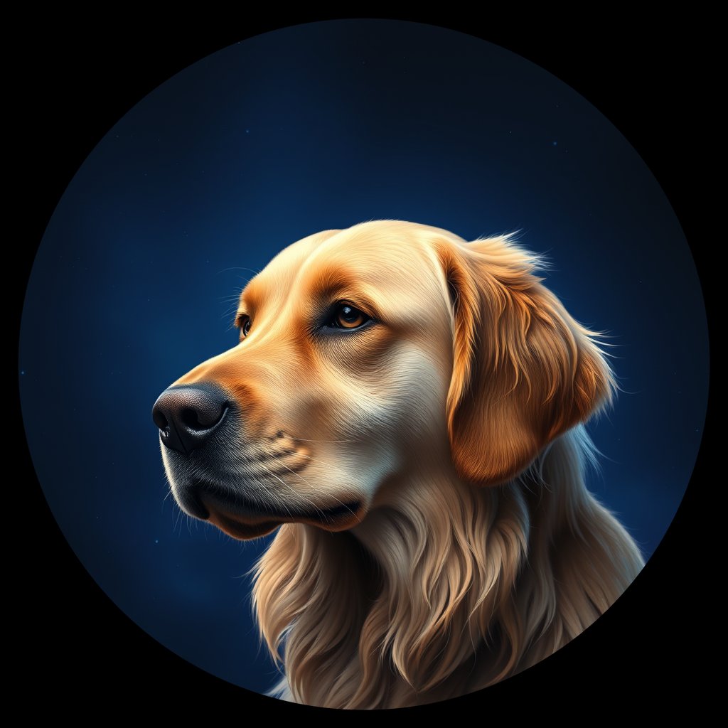 Cosmic medallion portrait of GRLS_grlsD9J05XPP, a Golden Retriever